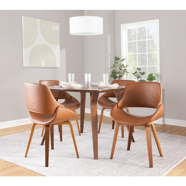 Lumisource Fabrico Camel Faux Leather and Walnut Wood Side Dining