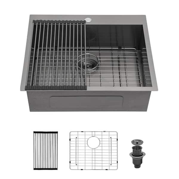 RAINLEX 28 in. L x 22 in. W Drop-in Single Bowl 18-Gauge Stainless Steel Kitchen Sink in Gunmetal Black
