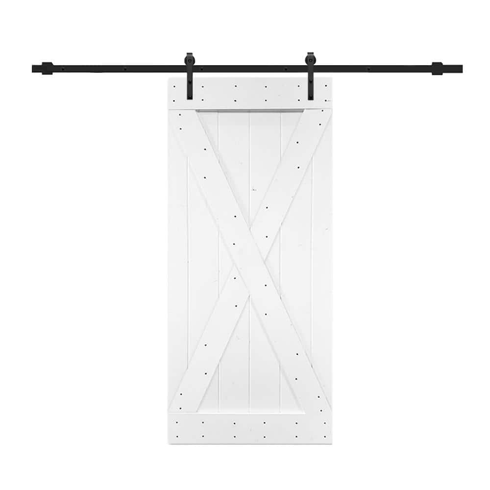 CALHOME 36 in. x 84 in. Pure White Knotty Pine Wood Interior Sliding