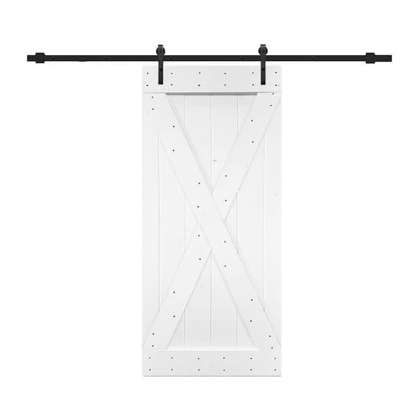 CALHOME 36 in. x 84 in. Pure White Knotty Pine Wood Interior Sliding Barn Door with Hardware Kit