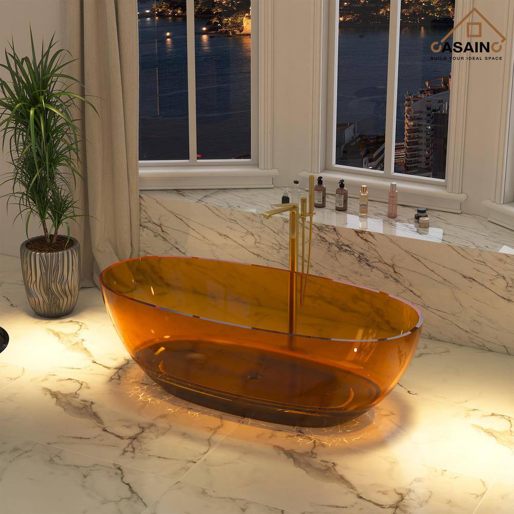 67'' Coffee Transparent Resin Freestanding Soaking Bathtub
