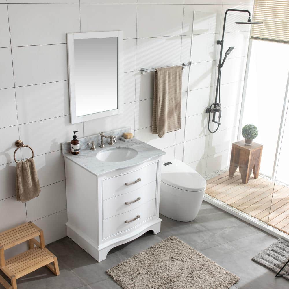 Monroe 30" White Solid Wood Single Vanity with Carrara Marble Top
