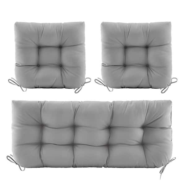 BLISSWALK 3-Piece Outdoor Chair Loveseat Outdoor Cushions Set 44 in.W x19 in.Wx5 in.H Patio Cushion for Patio Furniture/ Tie, Grey