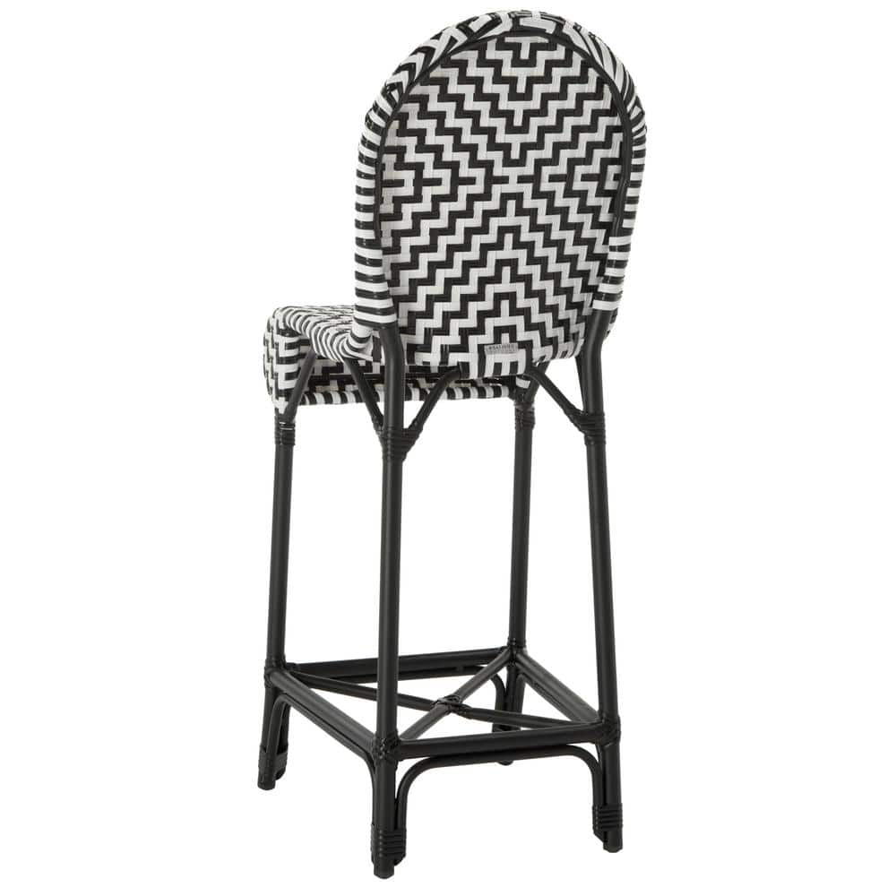 Tilden Black and White Rattan Indoor/Outdoor Bar Stool