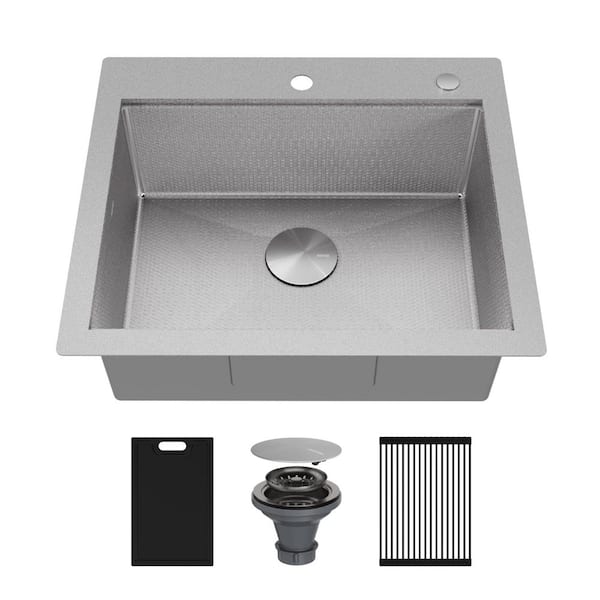 Matrix 25 in. Drop-In Single Bowl 16-Gauge Stainless Steel Workstation Kitchen Sink