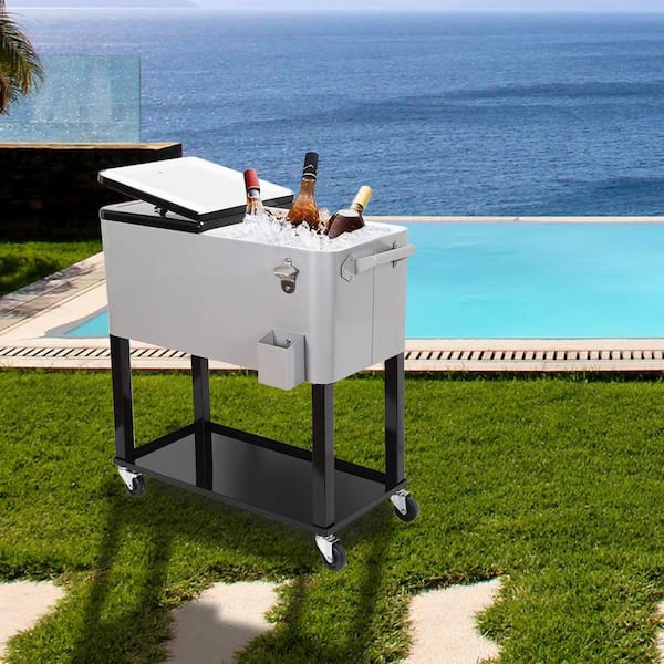 UPHA Insulated Steel Beverage Cooler Cart - 80 Quart Capacity, Green  Finish, Long Term Storage, Rolling Wheels - Perfect for Outdoor Parties and  BBQs in the Beverage Coolers department at