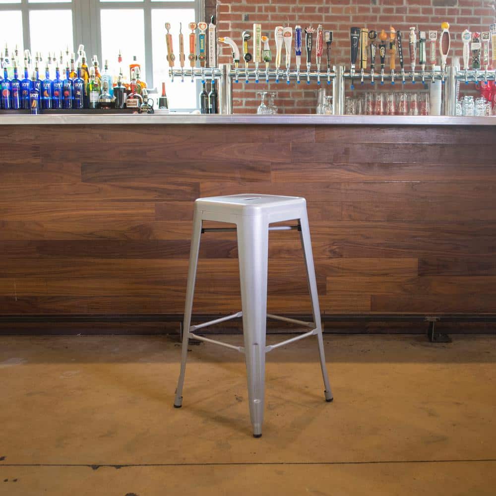Gunmetal 30-Inch Stackable Metal Bar Stools, Set of 4