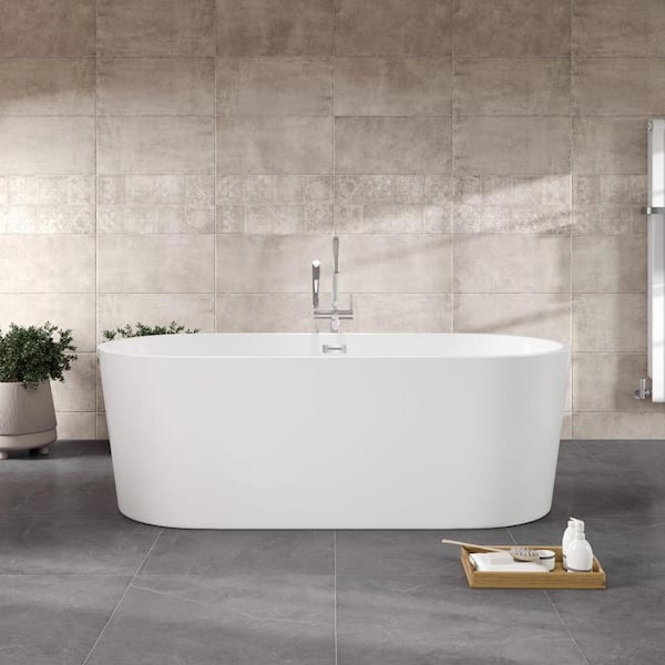Aura 67 in. x 29.5 in. Acrylic Soaking Freestanding Bathtub with Center Drain in White