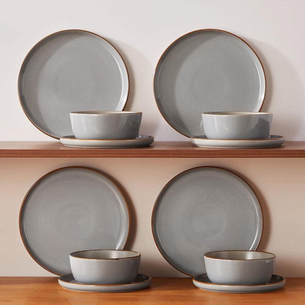 12-Piece Gray Stoneware Dinnerware Set