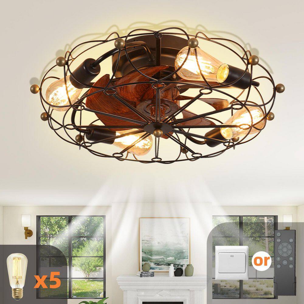 19.7 in. Modern Low Profile Caged Indoor Ceiling Fan with Lights, Remote Control Reversible Motor, Timer, Black price history on PriceWatchPro