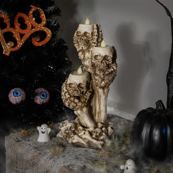 Northlight 12 in. Triple Skulls Halloween Tea Light Candle Holder Northlight 12 in. Triple Skulls Halloween Tea Light Candle Holder