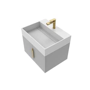 Maranon 24 in. W x 18.9 in. D x 19.25 in. H Single Sink Bath Vanity in Gray with Gold Trim with Solid Surface White Top