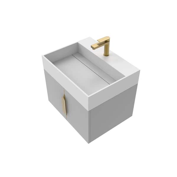 castellousa Maranon 24 in. W x 18.9 in. D x 19.25 in. H Single Sink Bath Vanity in Gray with Gold Trim with Solid Surface White Top