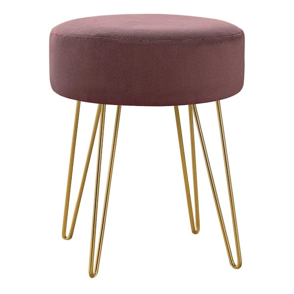 HomeRoots Amelia Plum Velvet Round Accent Small (Under 22 in.) Ottoman