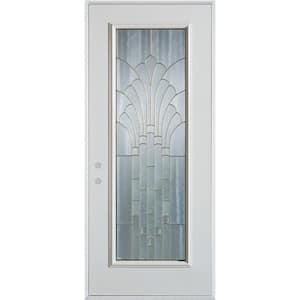 32 in. x 80 in. Art Deco Full Lite Painted White Right-Hand Inswing Steel Prehung Front Door