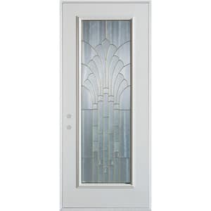 36 in. x 80 in. Art Deco Full Lite Painted White Right-Hand Inswing Steel Prehung Front Door