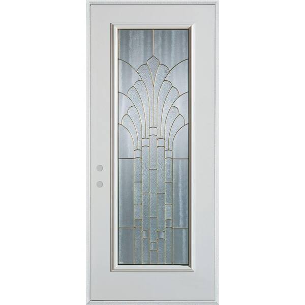 Stanley Doors 32 in. x 80 in. Art Deco Full Lite Painted White Right-Hand Inswing Steel Prehung Front Door