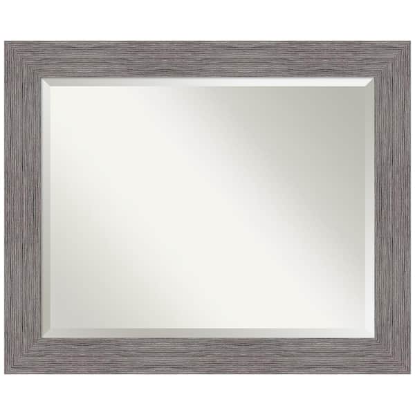 Amanti Art Medium Rectangle Pinstripe Plank Grey Beveled Glass Casual Mirror (27.5 in. H x 33.5 in. W)