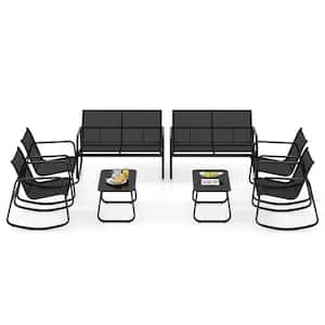 8-Piece Metal Patio Conversation Rocking Set with Glass-Top Table
