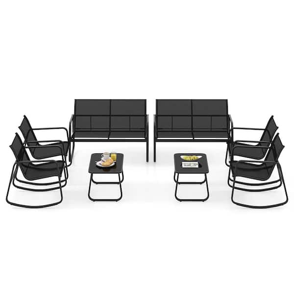 Costway 8-Piece Metal Patio Conversation Rocking Set with Glass-Top Table