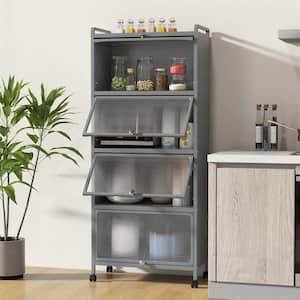 Grey 5+-Tier Metal 23.5 in. W Kitchen Baker's Rack Storage Cabinet Mobile Microwave Stand Flip-Up Doors