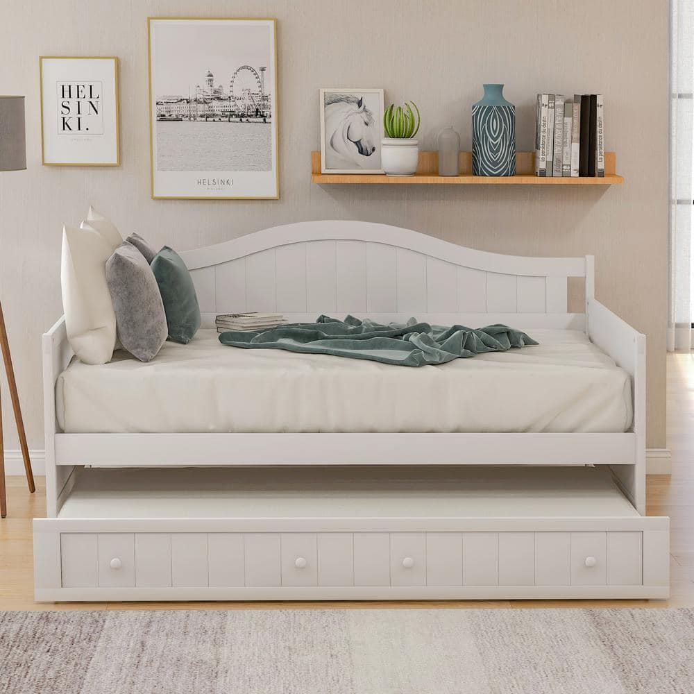 White Twin Wood Daybed with Trundle and Storage
