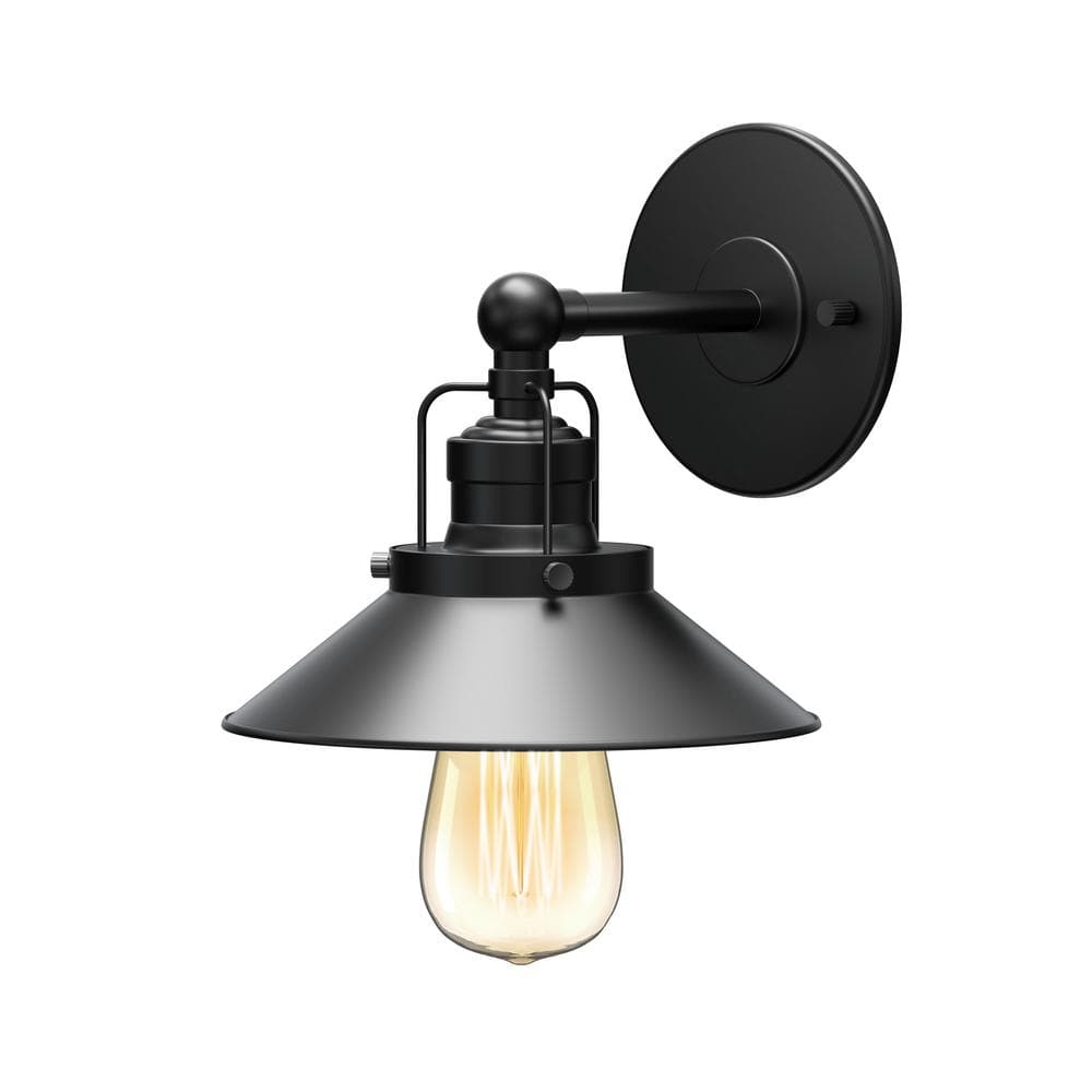 Matte Black Metal Cone Shade Single Sconce