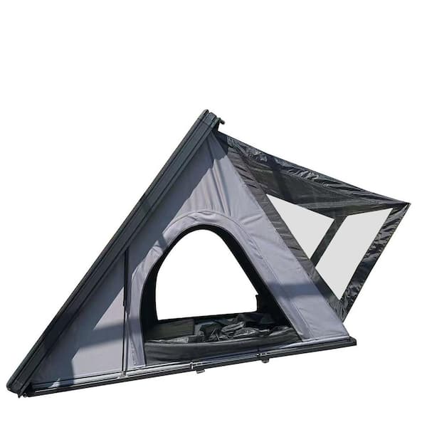 6.95 x 4.29 ft. Black Rooftop Tent Hard Shell Aluminium Roof Top Tent w/-Color LED Strip Light & 1.97 in. Thick Mattress