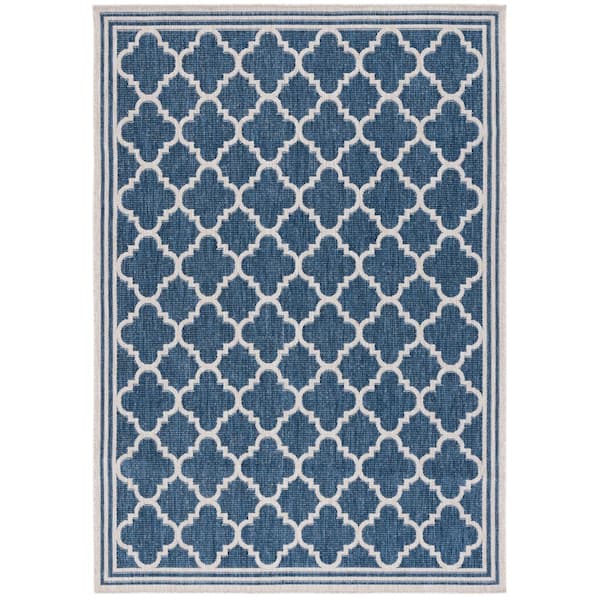 Beach House Blue/Ivory 9 ft. x 12 ft. Border Trellis Indoor/Outdoor Area Rug