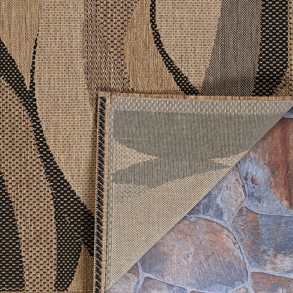 Black and Natural Flat Woven Synthetic Runner Rug