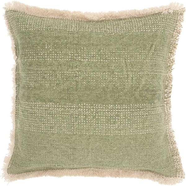Mina Victory Life Styles Sage 18 in. x 18 in. Solid Color Bohemian Throw Pillow
