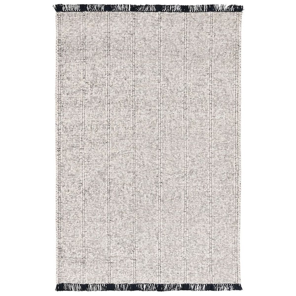 Manhattan 9 ft. x 12 ft. Ivory/Black Solid Color Distressed Area Rug
