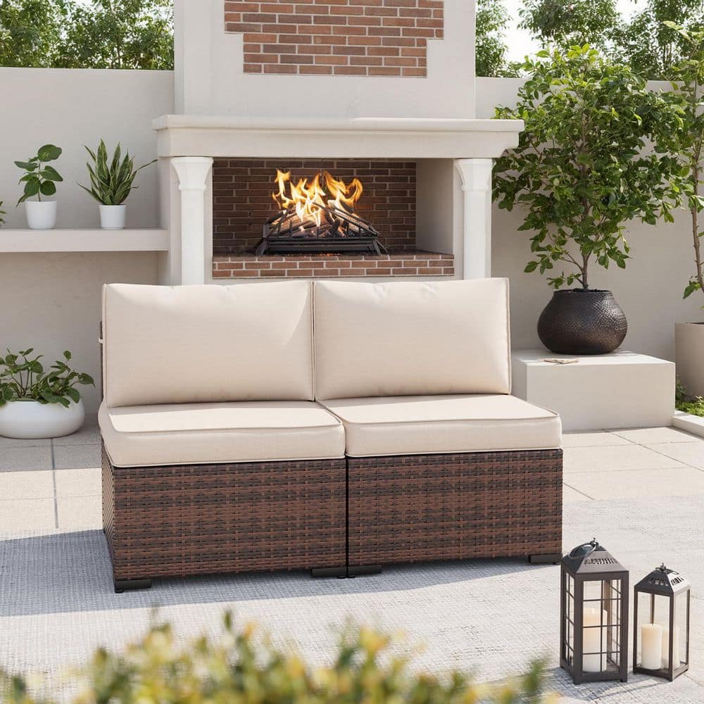 Brown Wicker Outdoor Loveseat with Navy Cushions price history on PriceWatchPro