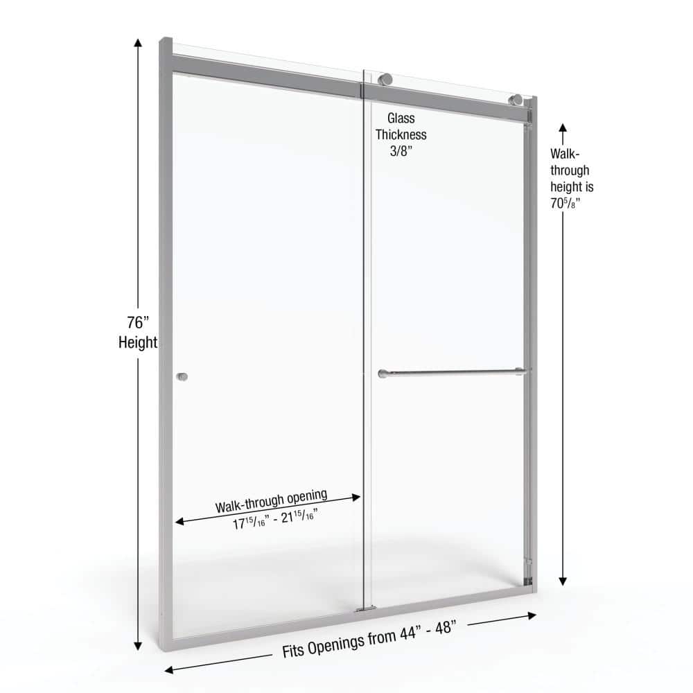Rotolo 48" Chrome Semi-Frameless Sliding Shower Door with Clear Glass