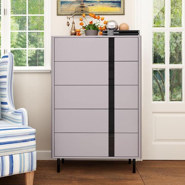 Gray 5 Drawers 31.5 in. Rectangle Wooden Dresser, Chest of Drawers, End Table, Nightstand without Mirror