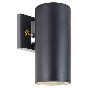 Enhanced 9 in. Black Dusk to Dawn Indoor/Outdoor Hardwired Cylinder Sconce with No Bulb Included