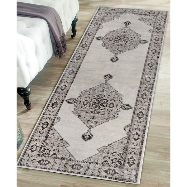 Kailani Cream/Grey 2 ft. 6 in. x 8 ft. Modern Farmhouse Medallion Indoor Runner Rug