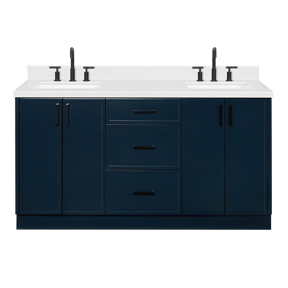 Midnight Blue Double Freestanding Vanity with Carrara White Quartz Top