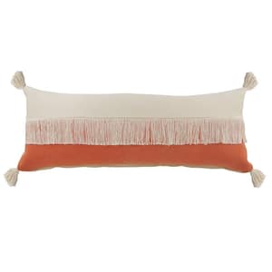 Festival Fringe Citrine Orange/Off-White Color Block Soft Poly-Fill 14 in. x 36 in. Indoor Throw Pillow