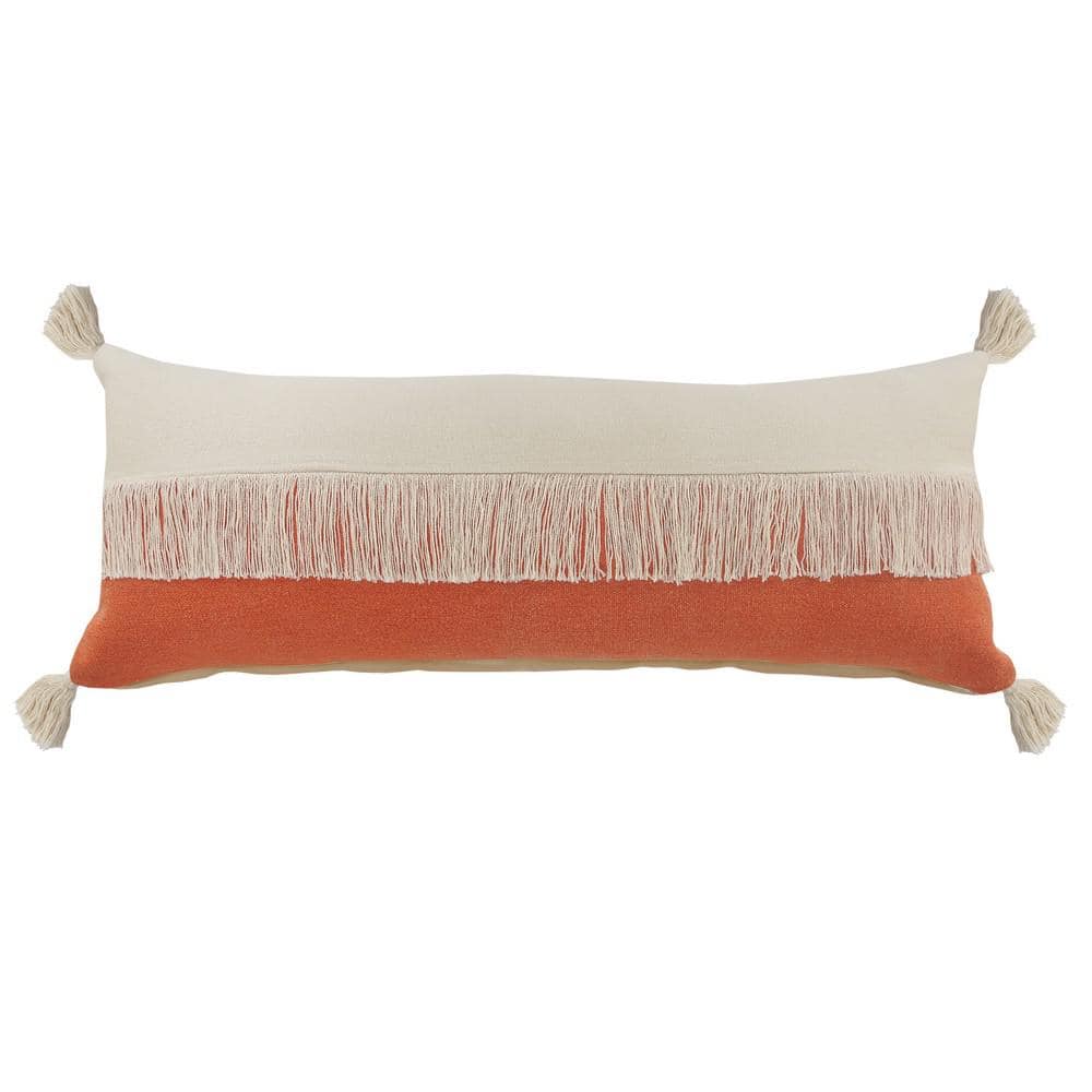 Festival Fringe Citrine Orange/Off-White Color Block Soft Poly-Fill 14 in. 