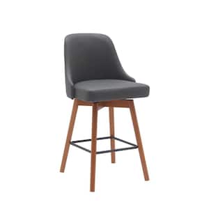32.5in. Gray and Brown Low Back Metal Frame Counter Stool with Faux Leather Seat