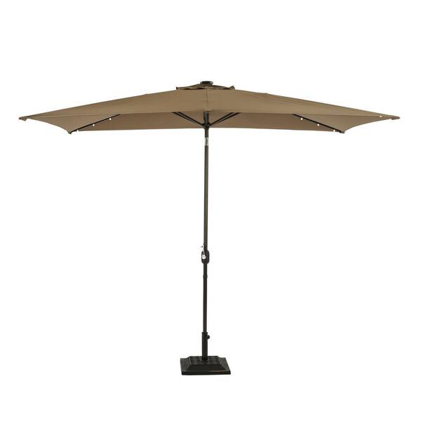 Unbranded 6.5 ft. x 10 ft. Rectangular Steel Solar Patio Umbrella in Taupe