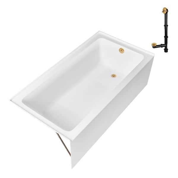 GA-306-14-BGL 66 in. x 32 in. Acrylic Soaking Alcove Bathtub in Glossy White with Right-Hand Drain in Brushed Gold