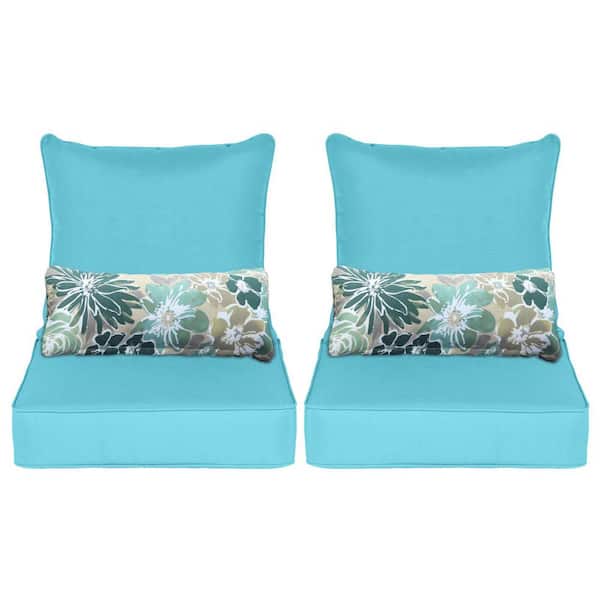 Aoodor 24 in. x 24 in. Outdoor Deep Seating Lounge Chair Cushion in Turquoise (Set of 6) (2 Back 2 Seater 2 Pillow)