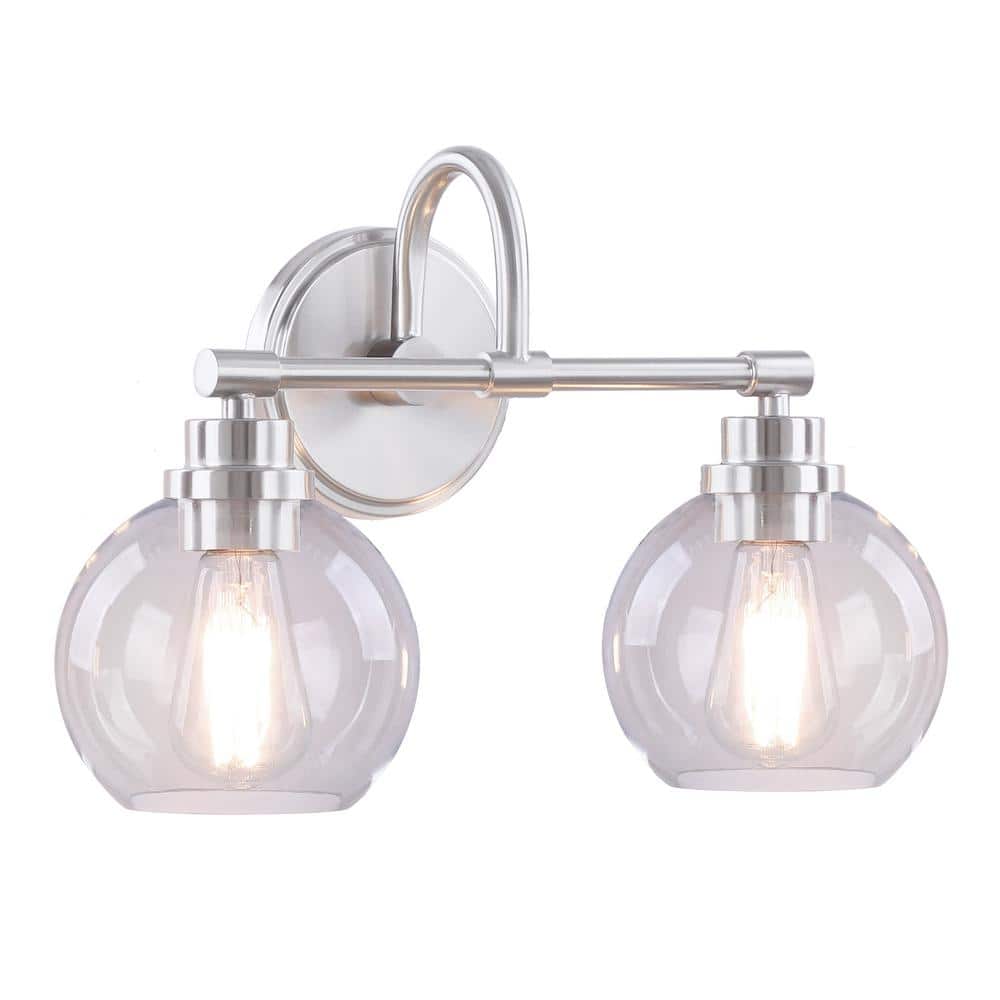 16.5" Brushed Nickel 2-Light Vanity Light with Clear Glass Shades