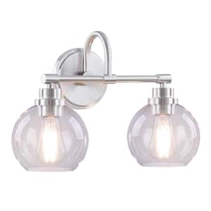 16-1/2 in. 2-Light Brushed Nickel Vanity Light with Clear Glass Shade