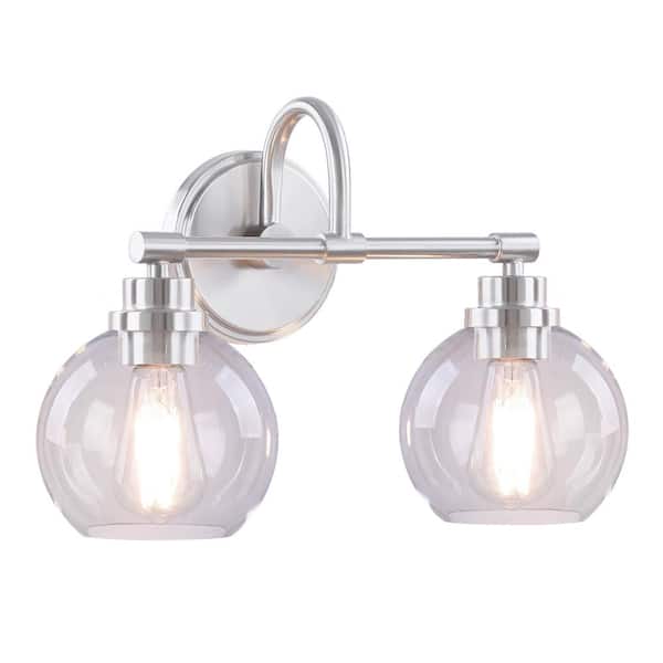 Aspen Creative Corporation 16-1/2 in. 2-Light Brushed Nickel Vanity Light with Clear Glass Shade
