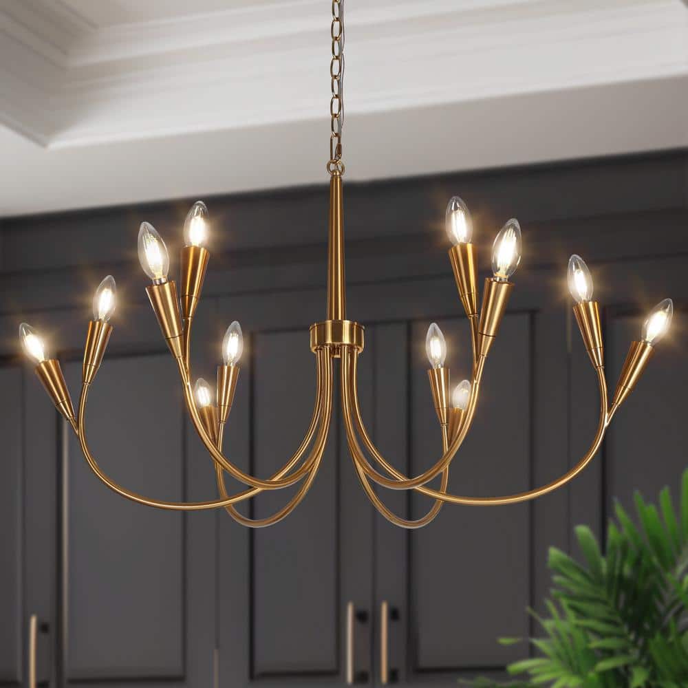 LNC Modern 36.2 in. 12-Light Brass Candlestick Chandelier for Dining Room  with Curved Arms, Kitchen Island Ceiling Light LNMRZIE5240N9C - The Home  Depot