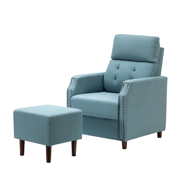 JAYDEN CREATION Isai a s Tufted Cotton Blend Reclining Blue Lounge Chair with Ottoman