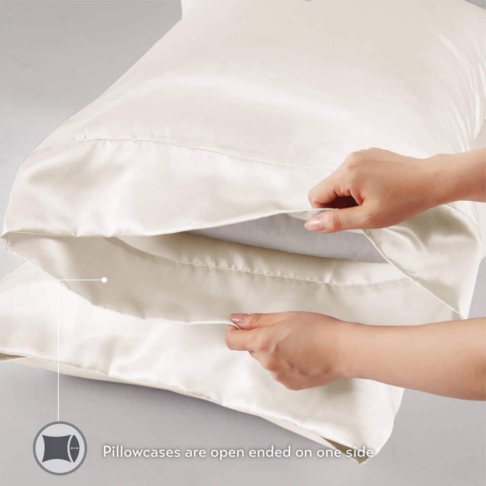 Ivory Queen Satin Polyester 6-Piece Luxury Sheet Set